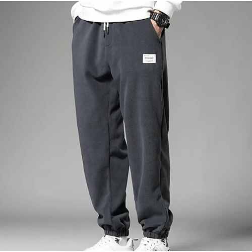 

Men's Fleece Pants Sweatpants Winter Pants Trousers Drawstring Elastic Waist National Flag Warm Casual Daily Streetwear Cotton Blend Sports Fashion Dark Gray Micro-elastic