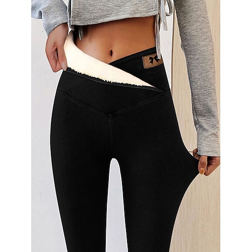 

Women's Fleece Lined Leggings Crossover Thermal Warm Tummy Control Butt Lift High Waist Yoga Fitness Gym Workout Tights 1# 2# 3# Fleece Winter Sports Activewear High Elasticity / Athletic