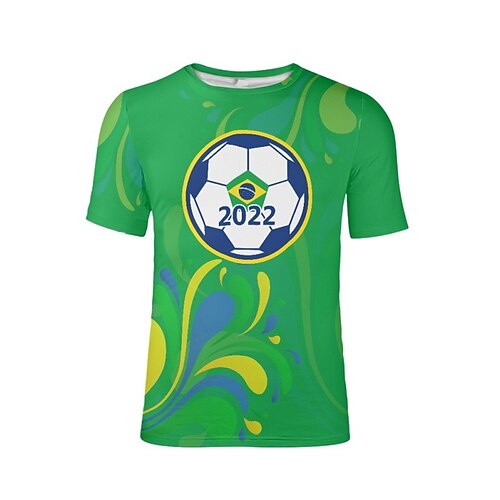 

Men's T shirt Tee Football Graphic Prints Crew Neck Green 3D Print World Cup 2022 Brazil Outdoor Street Short Sleeve Print Clothing Apparel Cotton Sports Designer Casual / Summer / Summer