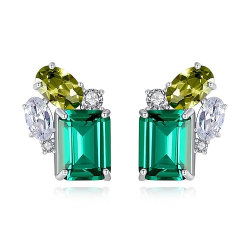 

Women's Clear Green Yellow Synthetic Diamond Stud Earrings Fine Jewelry Geometrical Precious Stylish Simple S925 Sterling Silver Earrings Jewelry Green For Party Engagement 1 Pair