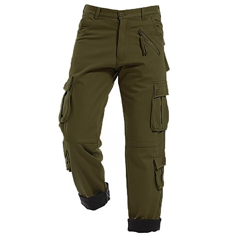 

Men's Cargo Pants Fleece Pants Patchwork Multi Pocket Solid Colored Warm Full Length Casual Daily 100% Cotton Basic Thicken Slim Army Green Khaki Inelastic / Winter