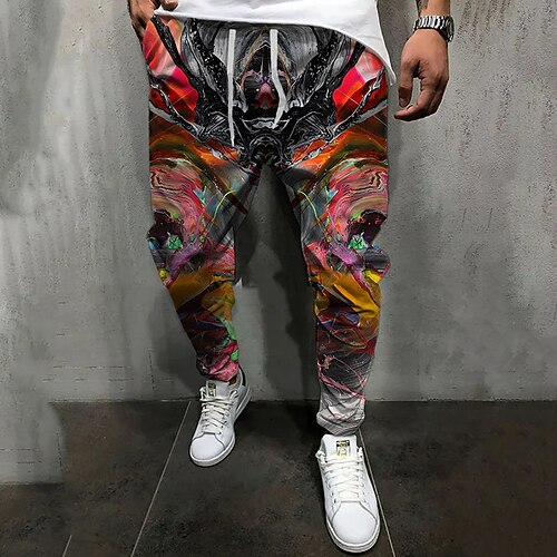 

Men's Joggers Trousers Casual Pants Drawstring Elastic Waist 3D Print Abstract Graphic Prints Comfort Breathable Casual Daily Streetwear Basic Fashion Green Purple Micro-elastic