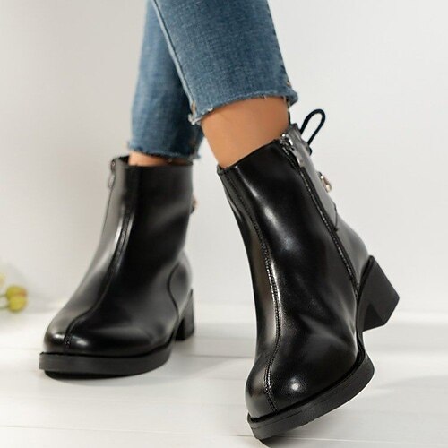 

Women's Boots Daily Plus Size Booties Ankle Boots Winter Block Heel Round Toe Casual PU Leather Zipper Solid Colored Black