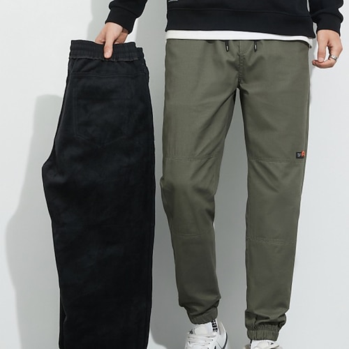 

Men's Fleece Pants Winter Pants Trousers Casual Pants Pocket Drawstring Elastic Waist Solid Color Comfort Warm Daily Going out Streetwear 100% Cotton Sports Stylish ArmyGreen Grey Micro-elastic