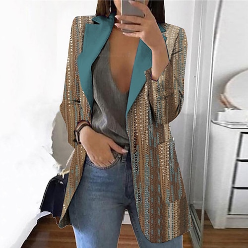 

Women's Blazer Breathable Comfortable Office Work Office / Career Vacation Print Open Front Turndown OL Style Elegant Modern Office / career Color Gradient Regular Fit Outerwear Long Sleeve Winter