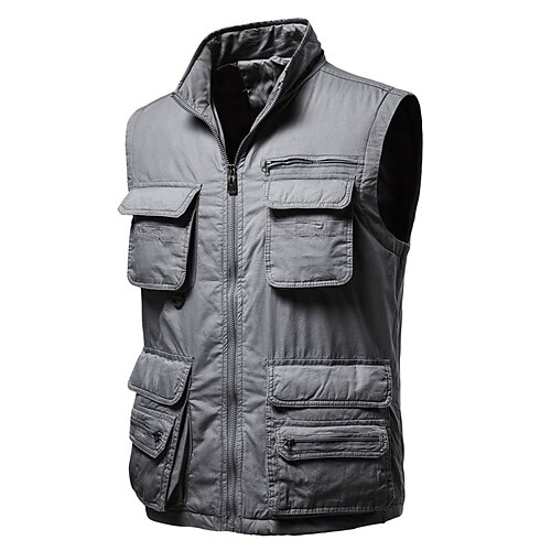 

Men's Vest Fishing Outdoor Comfortable Daily Wear Going out Zipper Standing Collar Casual Daily Jacket Outerwear Pure Color Zipper Multiple Pockets Dark Grey Camel Khaki / Winter