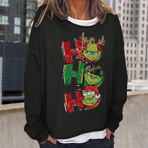 

Women's Sweatshirt Pullover Streetwear Black Blue Red Graphic Grinch Loose Fit Christmas Round Neck Long Sleeve S M L XL 2XL