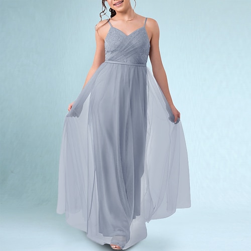 

A-Line Floor Length Spaghetti Strap Chiffon Junior Bridesmaid Dresses&Gowns With Draping Wedding Party Dresses 4-16 Year