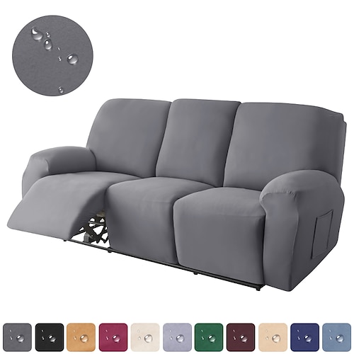 

Water Repellent Recliner Chair Cover 1 Set of 8 Pcs Microfiber Stretch Sectional Recliner Sofa Slipcover Soft Fitted 3 Seats Couch Cover Washable Furniture Protector with Elasticity for Kids Pet