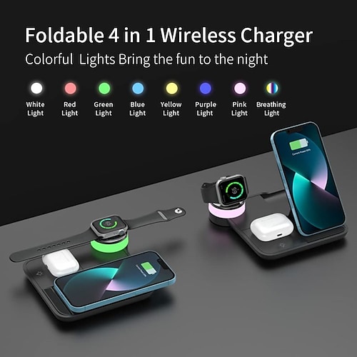 

Wireless Charger 4 in 1 Fast Wireless Charging Station Compatible with iPhone 14/13/12/11/Pro/XS/XR/X/SE/8/8 Plus 18W Wireless Charger Stand Dock for Apple Watch Series7/ 6/5/4/3/2/ AirPods