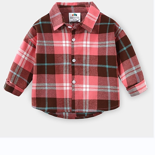 

Toddler Boys Shirt Plaid Long Sleeve Outdoor Fashion Pink Winter Clothes 7-13 Years / Fall