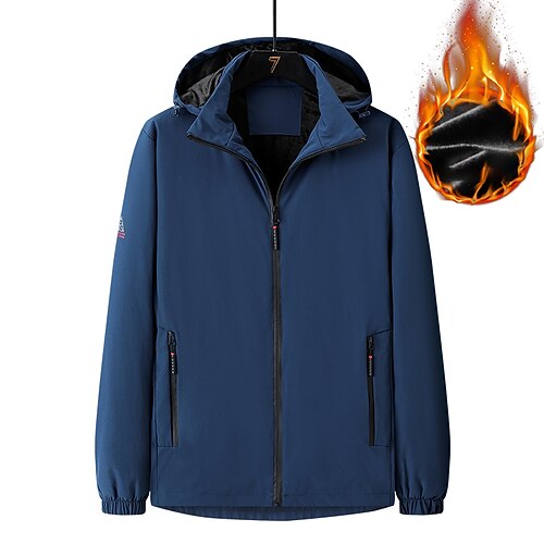 

Men's Jacket Daily Wear Vacation Going out Zipper Hooded Comfort Zipper Front Leisure Jacket Outerwear Solid / Plain Color Zipper Pocket Dark-Gray Black Dark Blue / Winter