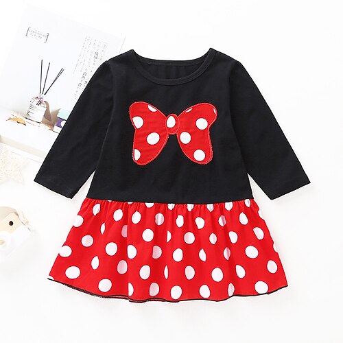 

Kids Little Girls' Dress Polka Dot A Line Dress School Daily Bow Black Princess Beautiful Dresses Fall Winter 1-5 Years