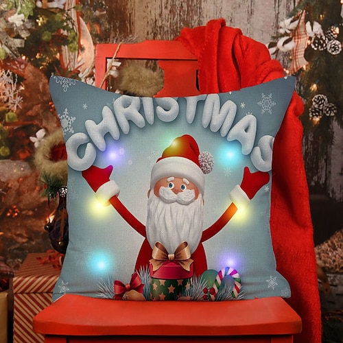 

Christmas Throw Pillow Cover with LED Lights Shinning for Sofa Bedroom Cushion Pillowcase 1pc