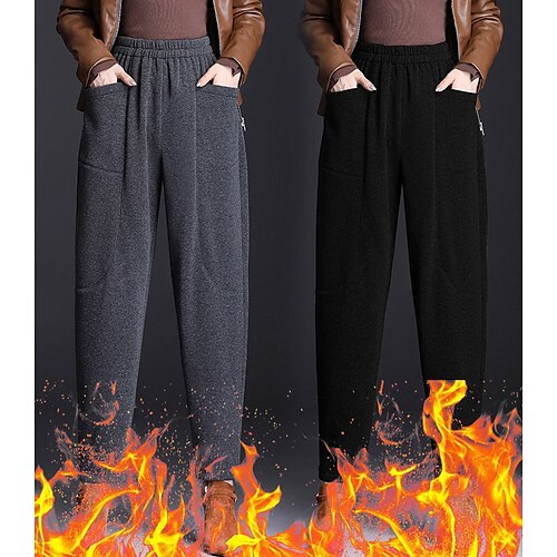 

Women's Fleece Pants Pants Trousers Fleece lined Black Grey Fashion Casual Daily Side Pockets Micro-elastic Full Length Thermal Warm Plain L XL 2XL 3XL 4XL