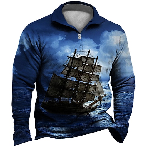 

Men's Zip Up Sweatshirt Pullover Green Blue Purple Red Brown Half Zip Graphic Prints Boat Zipper Print Daily Sports 3D Print Basic Designer Casual Spring & Fall Clothing Apparel Hoodies Sweatshirts