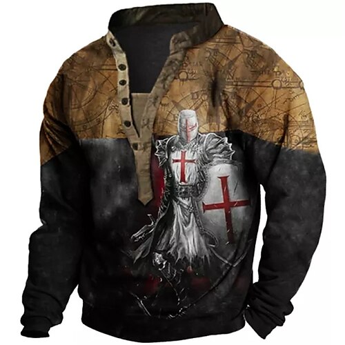 

Men's Sweatshirt Pullover Brown Standing Collar Color Block Knights Templar Graphic Prints Print Casual Daily Sports 3D Print Streetwear Designer Casual Spring & Fall Clothing Apparel Knight Hoodies