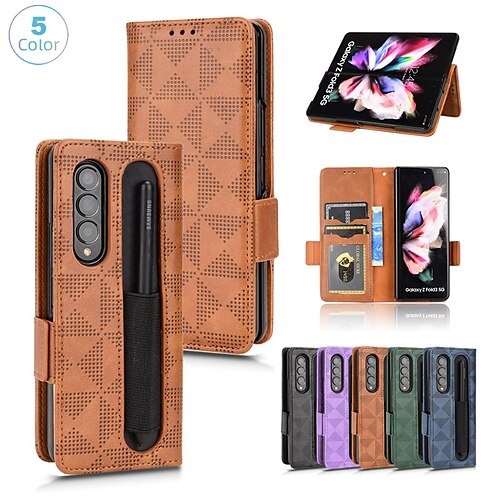 

telefon Etui Til Samsung Galaxy Lommebok-kortveske Z Brett 4 Z Fold 3 Blyantholder med håndleddsstropp Spor for kortholder Ensfarget Geometrisk mønster PC PU lær