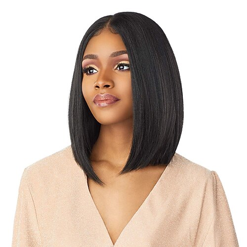 

peluca de encaje sintético estilo recto natural 14 pulgadas negro bob u parte peluca mujer peluca negro