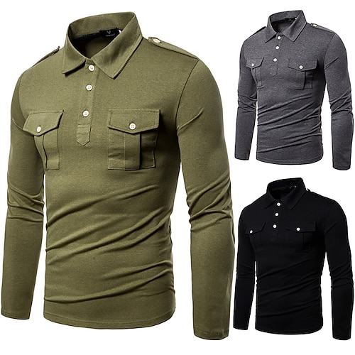 

Men's Tee Golf Shirt Holiday Turndown Army Green Dark Gray Black Sports WorkWear Long Sleeve Button-Down Clothing Apparel Fashion Streetwear Casual