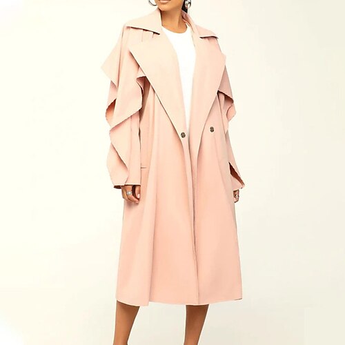 

Women's Trench Coat Warm Breathable Outdoor Office Work Pocket Single Breasted Turndown OL Style Elegant Modern Solid Color Regular Fit Outerwear Long Sleeve Winter Fall Green Yellow Beige S M L XL