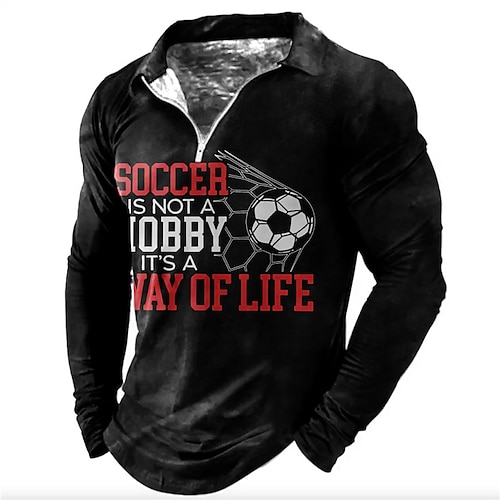 

Men's Collar Polo Shirt Golf Shirt Letter Football Soccer World Cup 2022 Turndown Blue Black 3D Print Outdoor Sports Long Sleeve Zipper Print Clothing Apparel Fashion Designer Casual Breathable