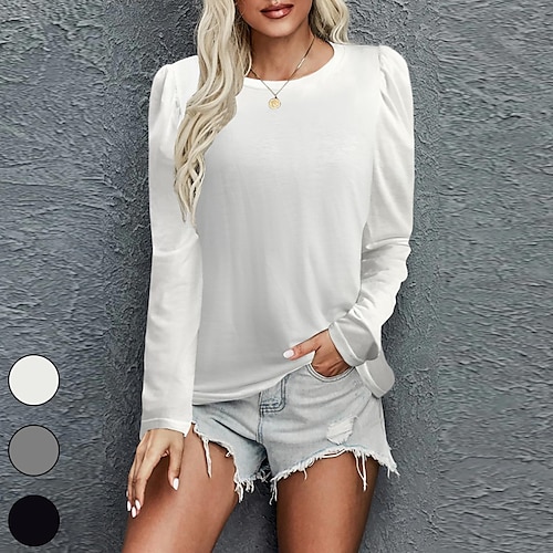

cross-border european and american women's clothing 2022 amazon independent station autumn new solid color casual loose long-sleeved top t-shirt