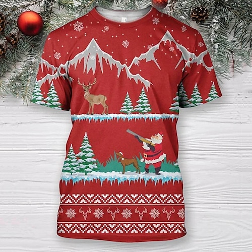 

Men's T shirt Tee Santa Claus Graphic Prints Crew Neck Blue Red 3D Print Outdoor Christmas Short Sleeve Print Clothing Apparel Sports Designer Casual / Summer