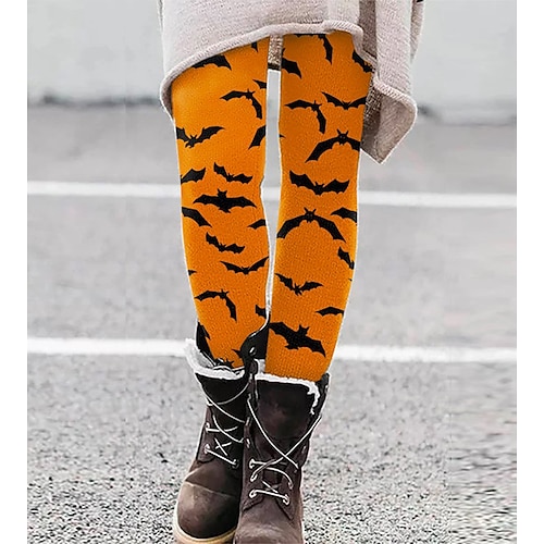 

Women's Tights Leggings Purple Orange White Mid Waist Fashion Halloween Weekend Print Micro-elastic Full Length Tummy Control Graphic S M L XL XXL / Skinny