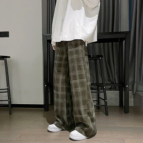 

Men's Corduroy Pants Trousers Casual Pants Drawstring Elastic Waist Wide Leg Lattice Comfort Breathable Full Length Daily Going out Streetwear Cotton Blend Corduroy Stylish Simple ArmyGreen Black