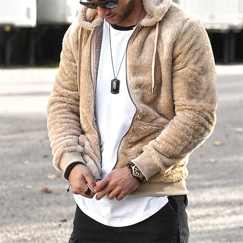 

Men's Hoodie Fuzzy Sherpa Hoodie Jacket Outerwear Quarter Zipper Hoodie Black Khaki Hooded Solid Color Sports Outdoor Streetwear Casual Big and Tall Winter Fall Clothing Apparel Hoodies Sweatshirts