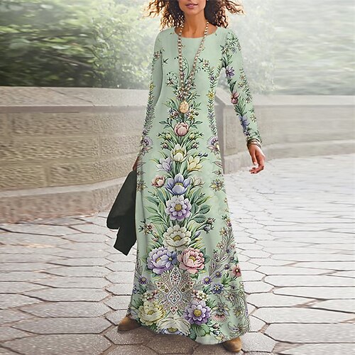 

Women's Casual Dress Swing Dress Long Dress Maxi Dress Green Long Sleeve Floral Pocket Print Winter Fall V Neck Vacation Casual Fall Dress 2022 S M L XL XXL 3XL / Winter Dress