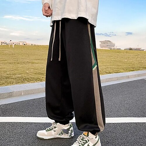 

Men's Joggers Trousers Casual Pants Pocket Drawstring Elastic Waist Stripe Breathable Soft Daily Going out Streetwear Fashion Chic & Modern Light Grey Black Micro-elastic
