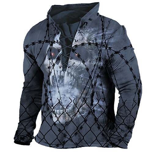 

Men's Sweatshirt Pullover Green Blue Purple Brown Standing Collar Skull Graphic Prints Lace up Sports & Outdoor Casual Daily 3D Print Basic Streetwear Designer Spring & Fall Clothing Apparel Hoodies