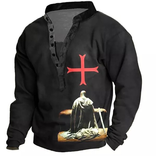 

Men's Sweatshirt Pullover Black Standing Collar Knights Templar Graphic Prints Cross Print Casual Daily Sports 3D Print Streetwear Designer Casual Spring & Fall Clothing Apparel Hoodies Sweatshirts