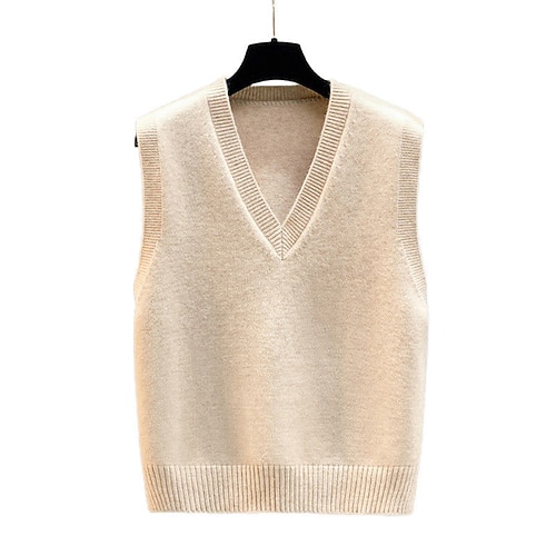 

Mujer Chaleco suéter Puente Estriado Tejer De Punto Color puro Escote en Pico Elegante Casual Exterior Diario Invierno Otoño Amarillo Caqui Tamaño Único / Sin Mangas / Sin Mangas / Festivos / Noche