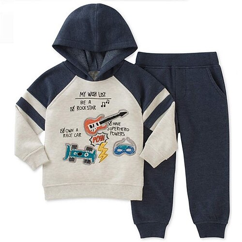 

Kids Boys Hoodie & Pants Outfit Cartoon Letter Long Sleeve Set Outdoor Sports Cool Winter Fall 7-13 Years Navy Blue