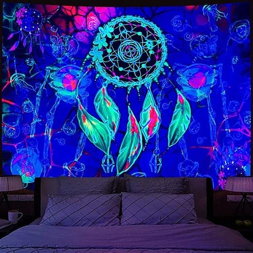 

Mandala Blacklight UV Reactive Wall Tapestry Art Decor Dreamcatcher Blanket Curtain Picnic Tablecloth Hanging Home Bedroom Living Room Dorm Decoration Polyester