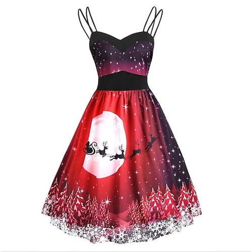 

Women's Christmas Swing Dress Slip Dress Midi Dress Red Sleeveless Elk Backless Print Winter Fall Spaghetti Strap Vacation Stylish Elegant 2022 S M L XL XXL 3XL 4XL 5XL