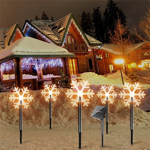 

Christmas Snowflake Pathway Lights Outdoor Decorations Solar Landscape Lights Waterproof LED Star Christmas Snowflake Shape Courtyard Lamp for Holiday Home Party Xmas New Year Lawn Decor Warm White