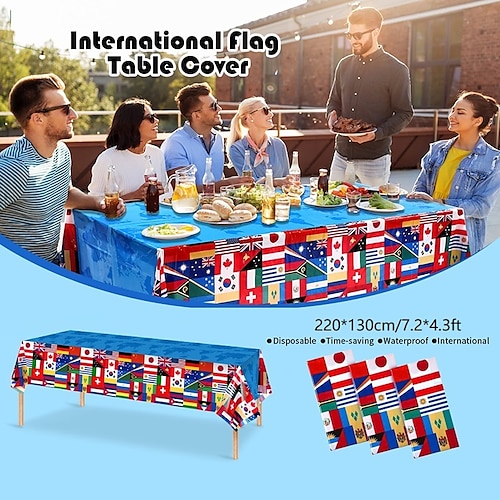 

International Flag Table Cover World Country Flags Tablecloth Plastic Patriotic Table Cloth for Soccer Sports Beer Festival Events Celebration Decorations Party Supplies