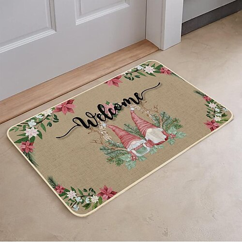 

Christmas Linen Carpet Floor Mat Entry Door Mat Kitchen Bedroom Anti-Slip Rubber Home Foot Mat, Bedroom and Kitchen Area