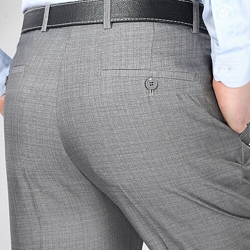 

Men's Dress Pants Trousers Pocket Straight Leg Solid Colored Breathable Soft Office Business Chic & Modern Formal Smoky gray Grey Straight Leg Micro-elastic