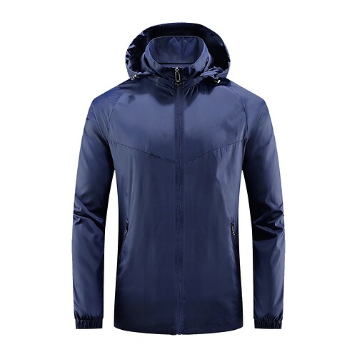 

Men's Casual Jacket Hoodie Jacket Sport Daily Wear Vacation Zipper Hooded Comfort Leisure Jacket Outerwear Solid Color Zipper Pocket Dark Blue Black