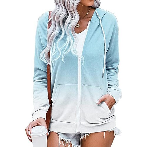 

Women's Hoodie Pocket Gradient Basic Hooded Standard Fall Blue and White Blue and white powder Purple powder blue