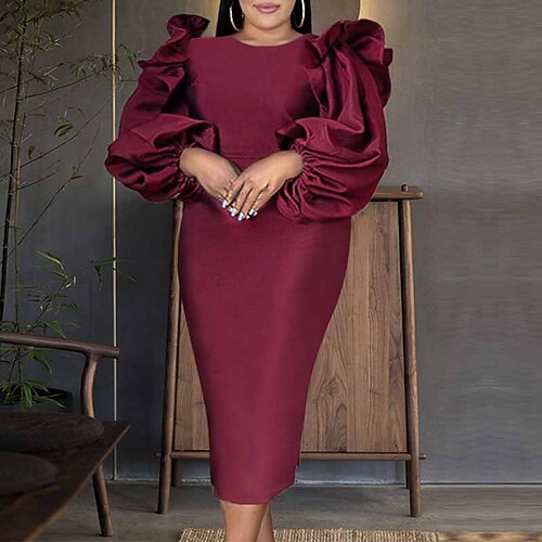 

Women's Plus Size Party Dress Solid Color Crew Neck Long Sleeve Fall Winter Elegant Formal Sexy Maxi long Dress Formal Party Dress