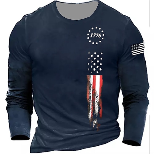 

Men's T shirt Tee Graphic Prints National Flag Crew Neck Green Black Purple Army Green Navy Blue 3D Print Outdoor Street Long Sleeve Print Clothing Apparel Basic Sports Designer Casual