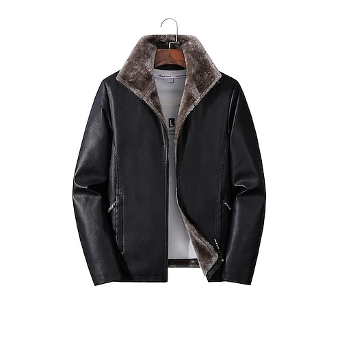 

Men's Faux Leather Jacket Outdoor Casual / Daily Daily Wear Going out Festival Zipper Standing Collar Warm Ups Modern Contemporary Traditional / Classic Jacket Outerwear Solid Color Zipper Pocket