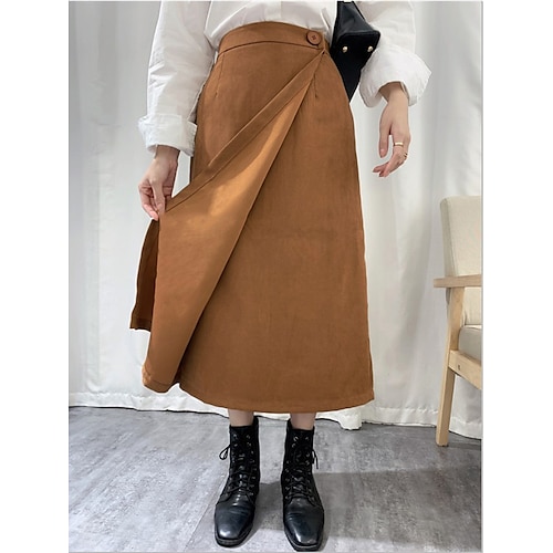 

Women's Skirt Midi Polyester Black khaki Apricot Skirts Split Fashion Office / Career Daily M L