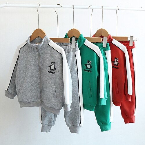

2 Pieces Toddler Boys Tracksuits Outfit Cartoon Color Block Letter Long Sleeve Cotton Set Casual Cool Daily Winter Fall 3-7 Years Green Orange Gray
